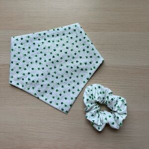 St. Patrick’s Day Reversible Dog Bandana Medium + Matching Scrunchie Lucky Charm